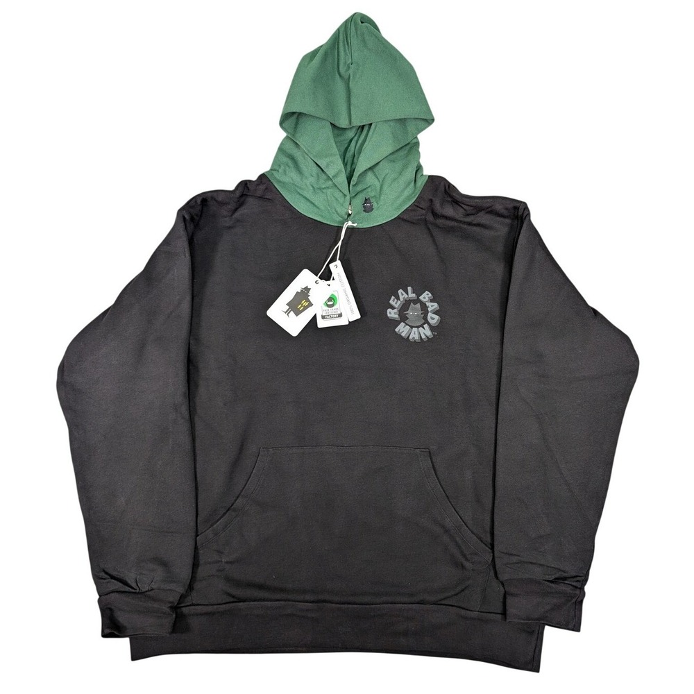 Real Bad Man Hoodie Mens Large 2 Tone Hood Fleece Pullover‎ Organic Cotton Black